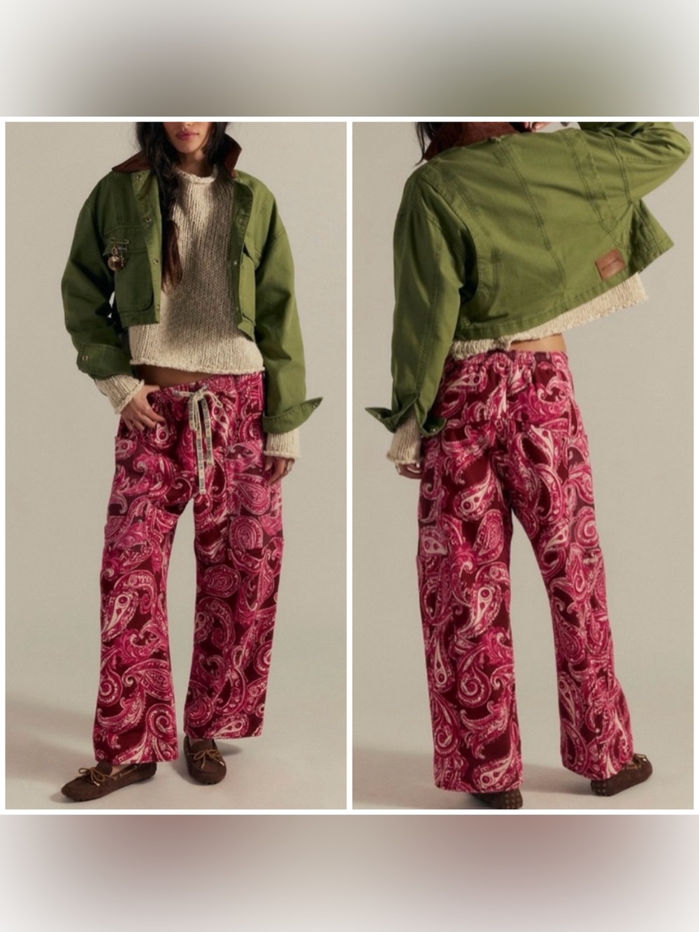 NWT Free People We The Free Jet Set Knit Printed Pull On Pants - brick combo - S